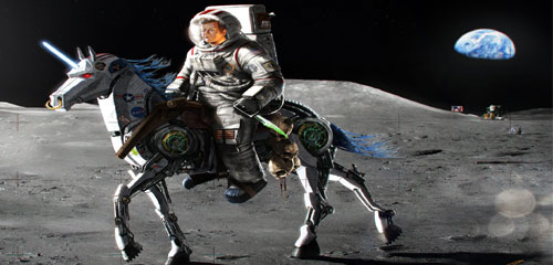 Yes that is JFK on the moon riding a robot unicorn